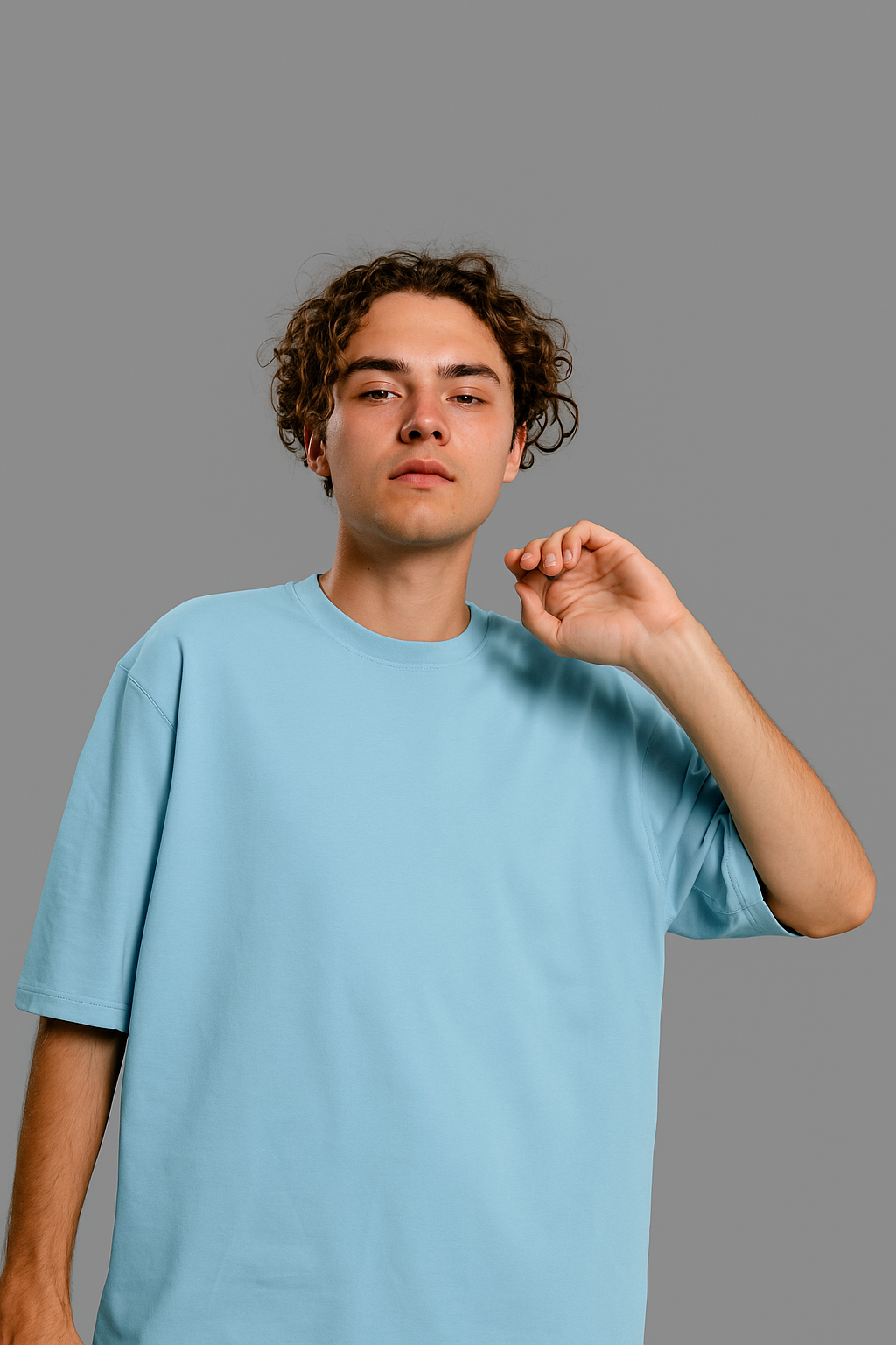 Ceil Blue Solid Oversized Tshirt