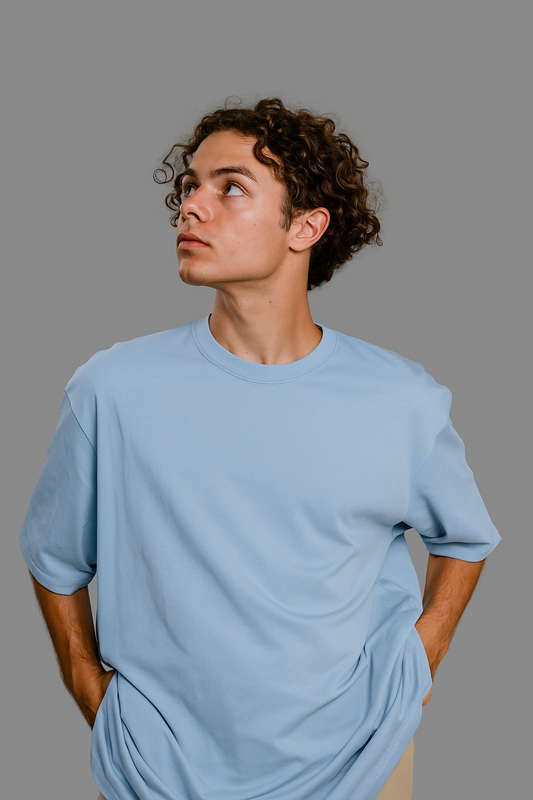 Ceil Blue Solid Oversized Tshirt